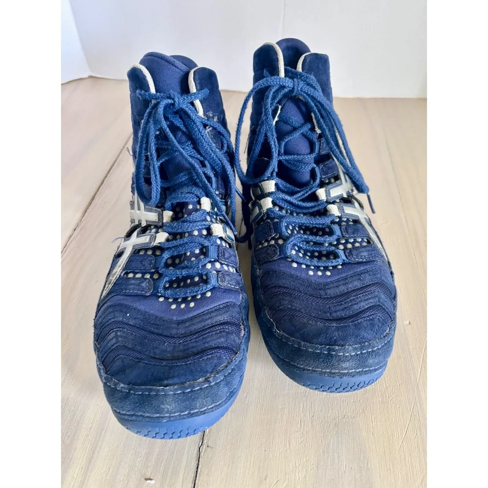 Asics Dan Gable Ultimate Wrestling Shoes Navy Blue Silver J500Y Mens Size 9.5